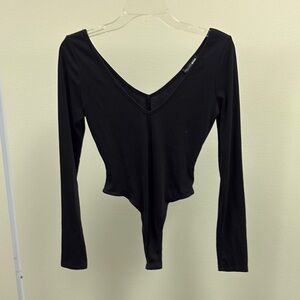 Fashion Nova Black Asymmetrical Long Sleeve Bodysuit
